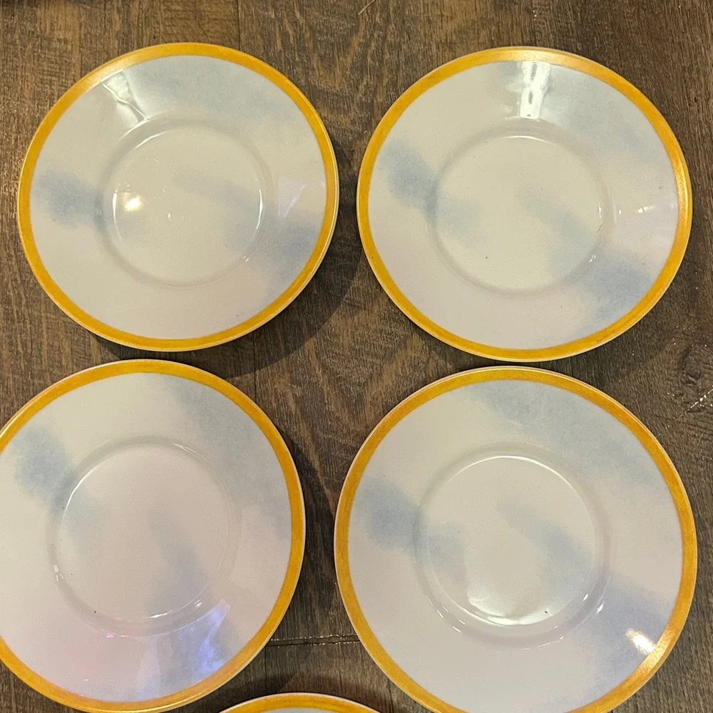 Montgolfiere WILLIAMS-SONOMA Saucers Clouds Yellow Rim -‎ 5 Pack